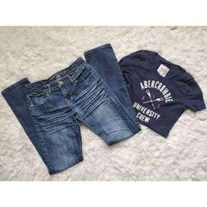 Vintage Y2k NV Low Rise Dark Wash Straight Leg Embroidered Leather Patch Size 7